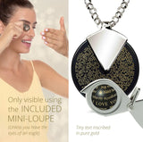 I Love You Necklace Set 24k Gold Inscribed in 120 Languages on Round Spinning Onyx